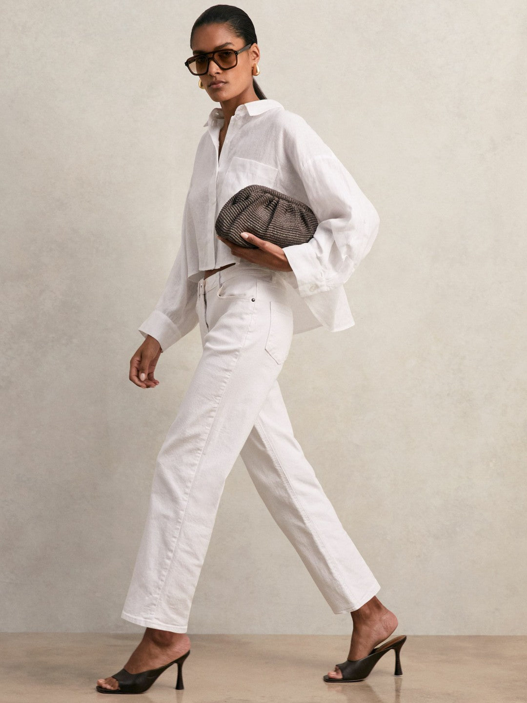 Oversize Linen Cropped Shirt in White | Reiss Women Trending