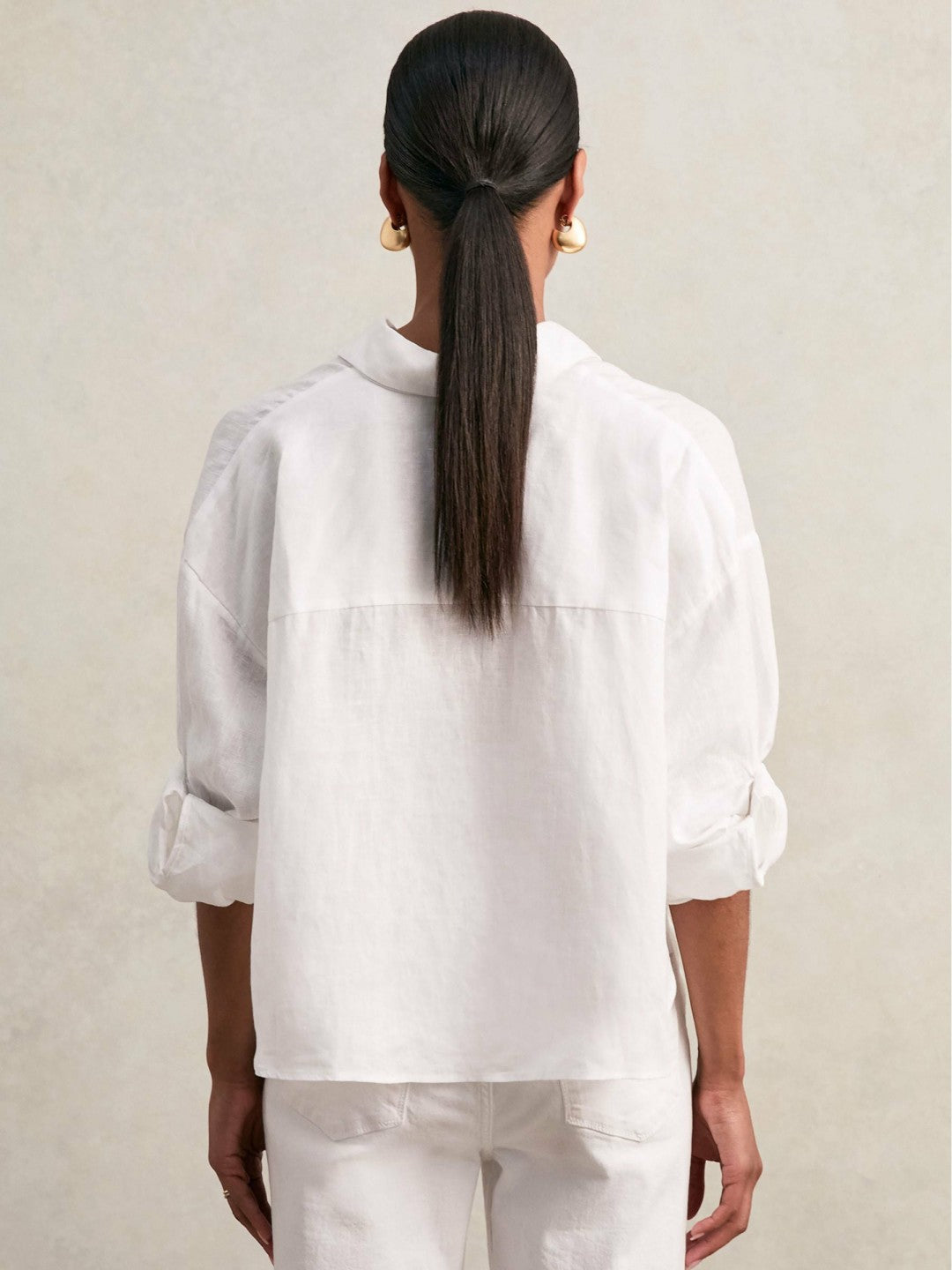 Oversize Linen Cropped Shirt in White | Reiss Women Trending