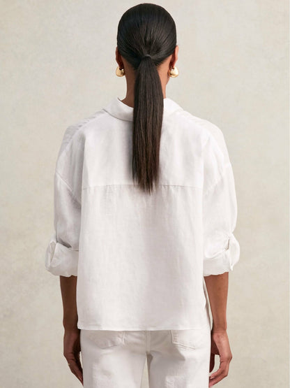 Oversize Linen Cropped Shirt in White | Reiss Women Trending