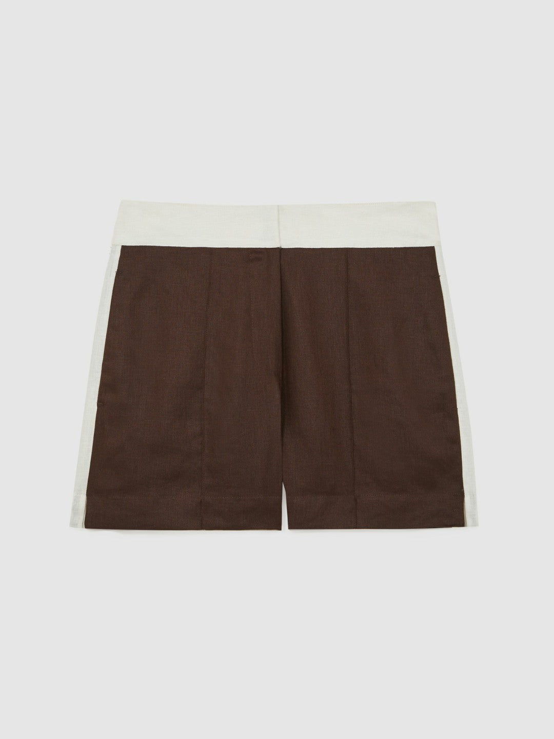 Linen Colourblock Shorts in Chocolate/Cream | Reiss Women Featured