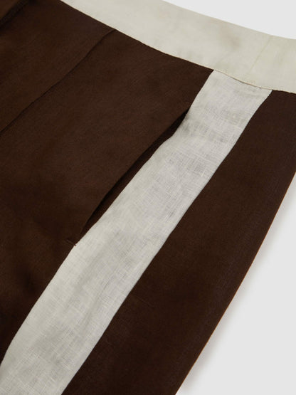 Linen Colourblock Shorts in Chocolate/Cream | Reiss Women Featured