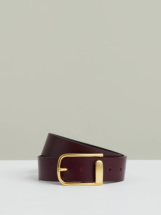 Leather Half Keeper Belt in Burgundy | Reiss Women Trending