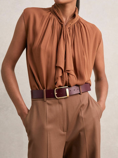 Leather Half Keeper Belt in Burgundy | Reiss Women Trending