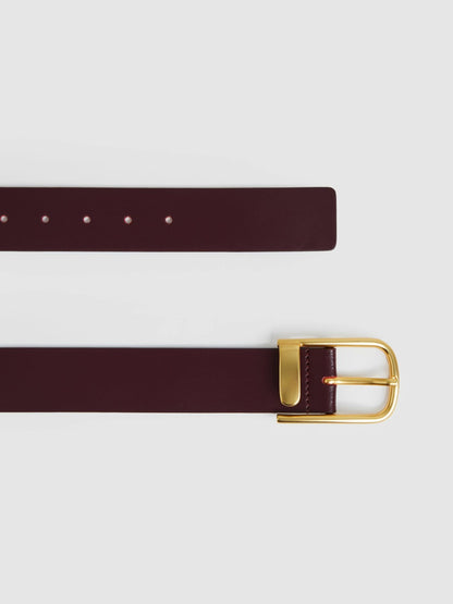 Leather Half Keeper Belt in Burgundy | Reiss Women Trending