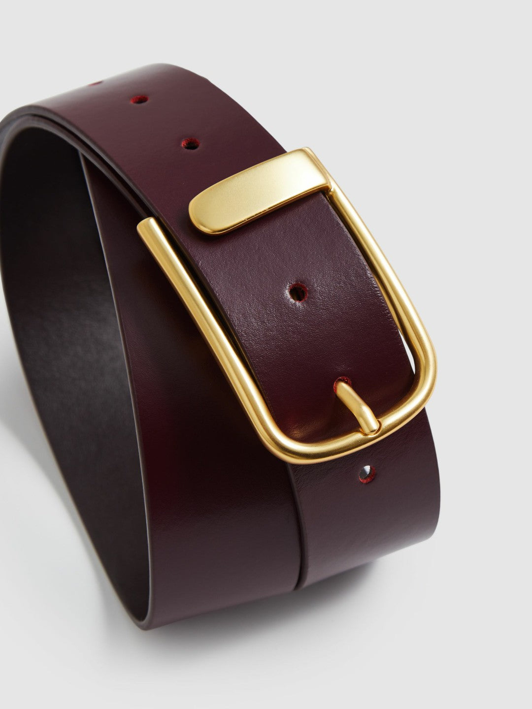 Leather Half Keeper Belt in Burgundy | Reiss Women Trending