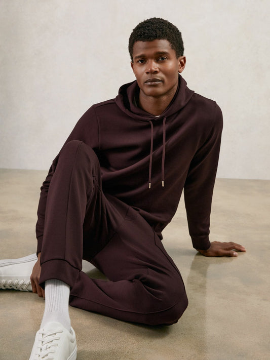 Interlock Jersey Drawstring Hoodie in Cherry Red | Reiss Men Exclusive