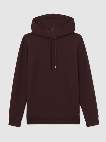 Interlock Jersey Drawstring Hoodie in Cherry Red | Reiss Men Exclusive
