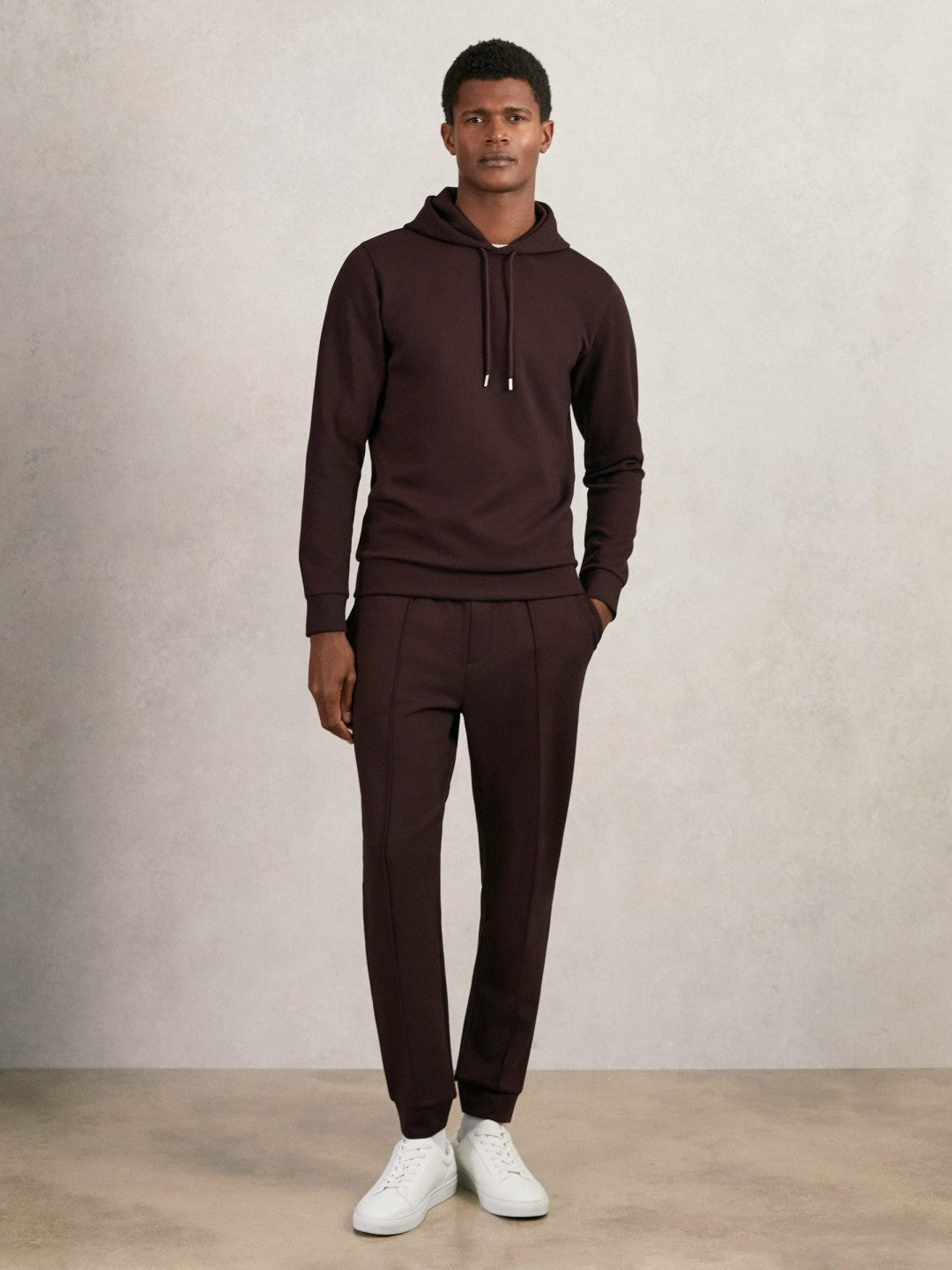 Interlock Jersey Drawstring Hoodie in Cherry Red | Reiss Men Exclusive