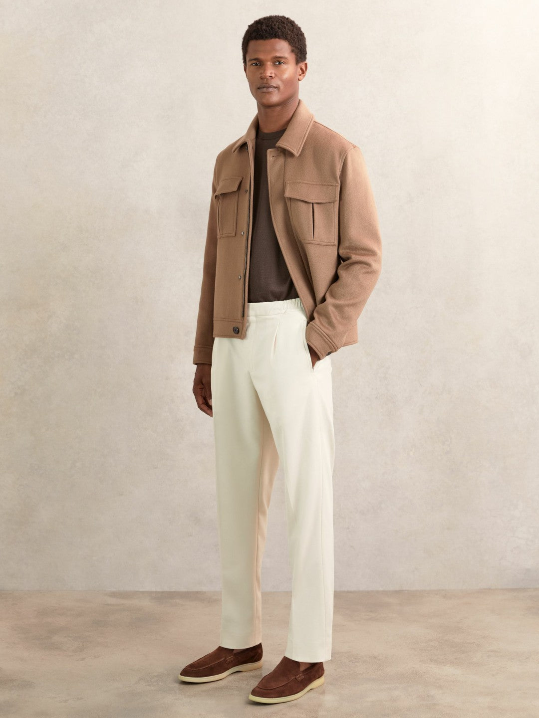 Tapered Drawstring Tailored Trousers in Ecru | Reiss Men Premium