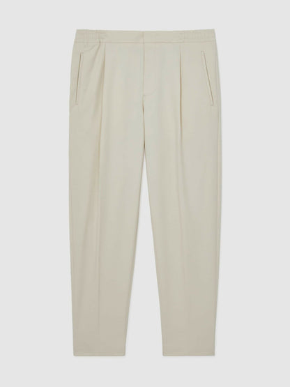 Tapered Drawstring Tailored Trousers in Ecru | Reiss Men Premium