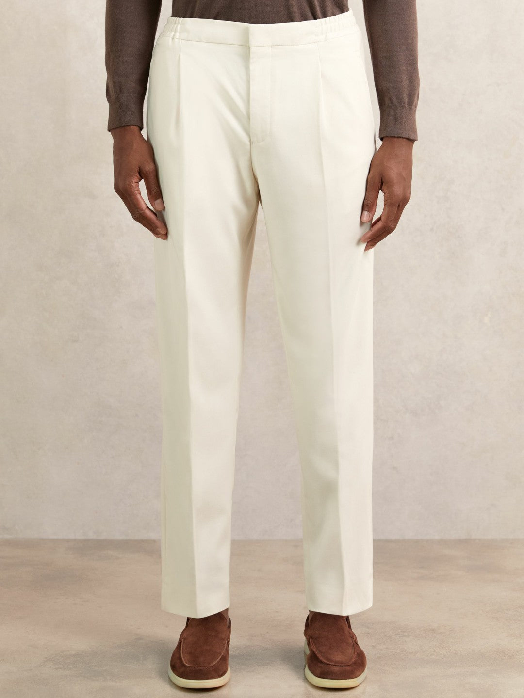 Tapered Drawstring Tailored Trousers in Ecru | Reiss Men Premium