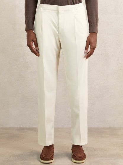 Tapered Drawstring Tailored Trousers in Ecru | Reiss Men Premium