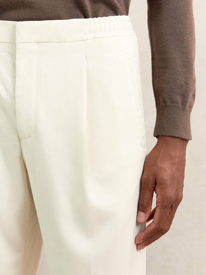 Tapered Drawstring Tailored Trousers in Ecru | Reiss Men Premium
