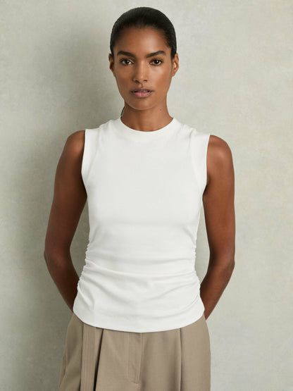 Ribbed Ruched Waist Vest in White | Reiss Women Trending