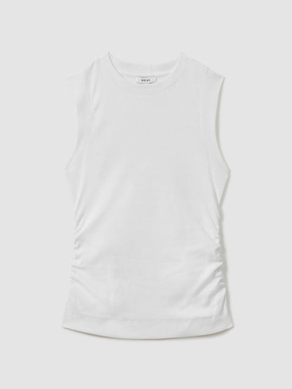 Ribbed Ruched Waist Vest in White | Reiss Women Trending
