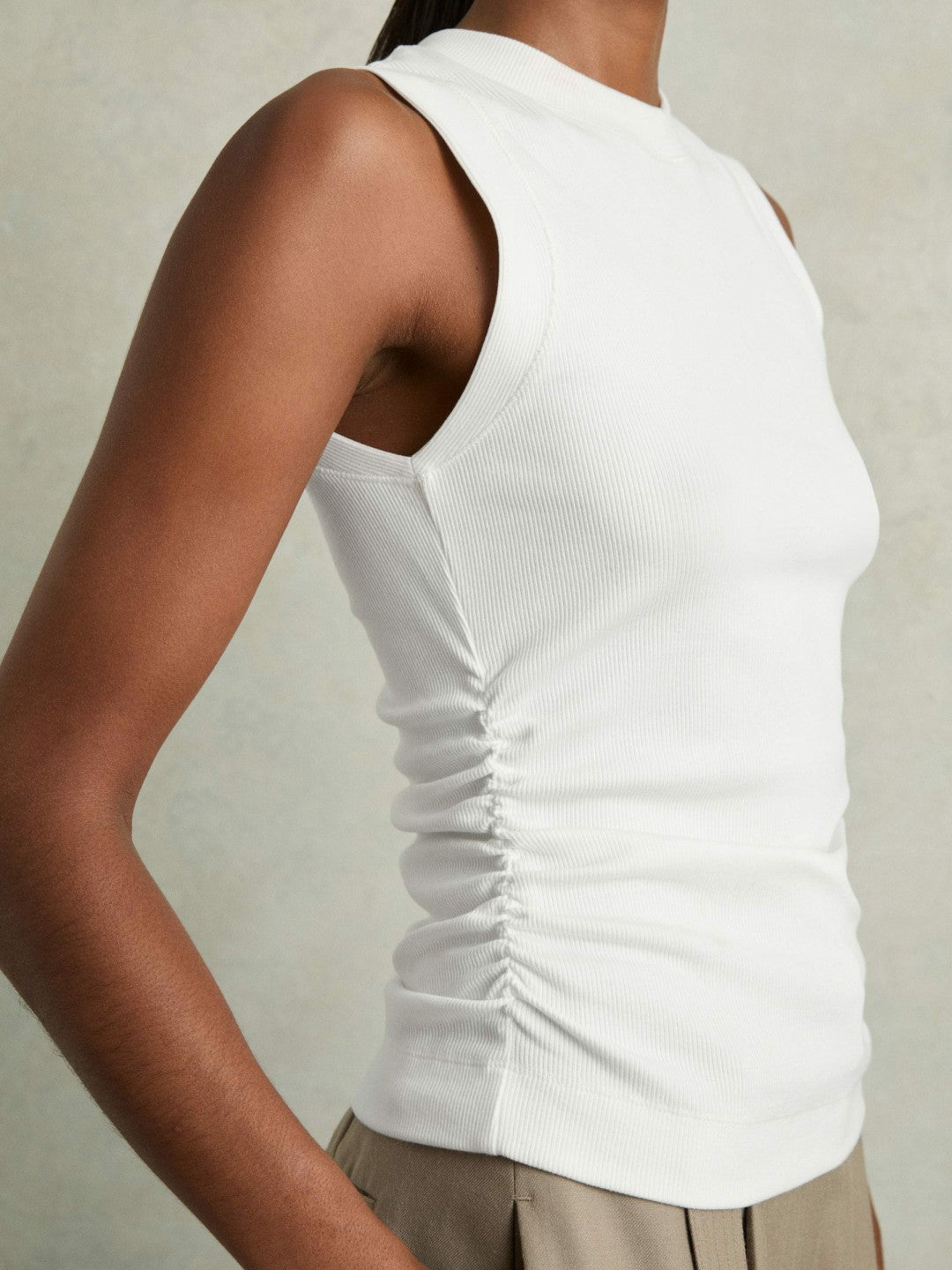 Ribbed Ruched Waist Vest in White | Reiss Women Trending