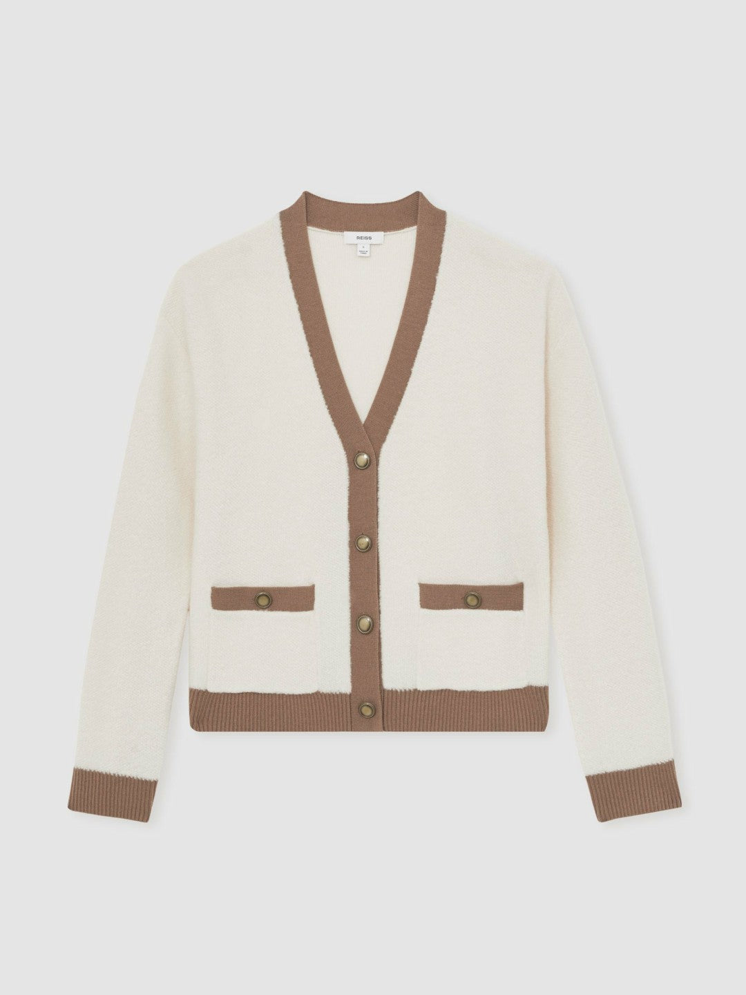 Wool Colourblock Cardigan in Cream/Neutral | Reiss Women Premium
