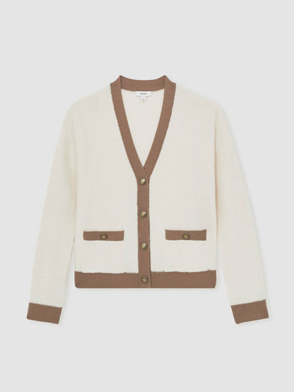 Wool Colourblock Cardigan in Cream/Neutral | Reiss Women Premium