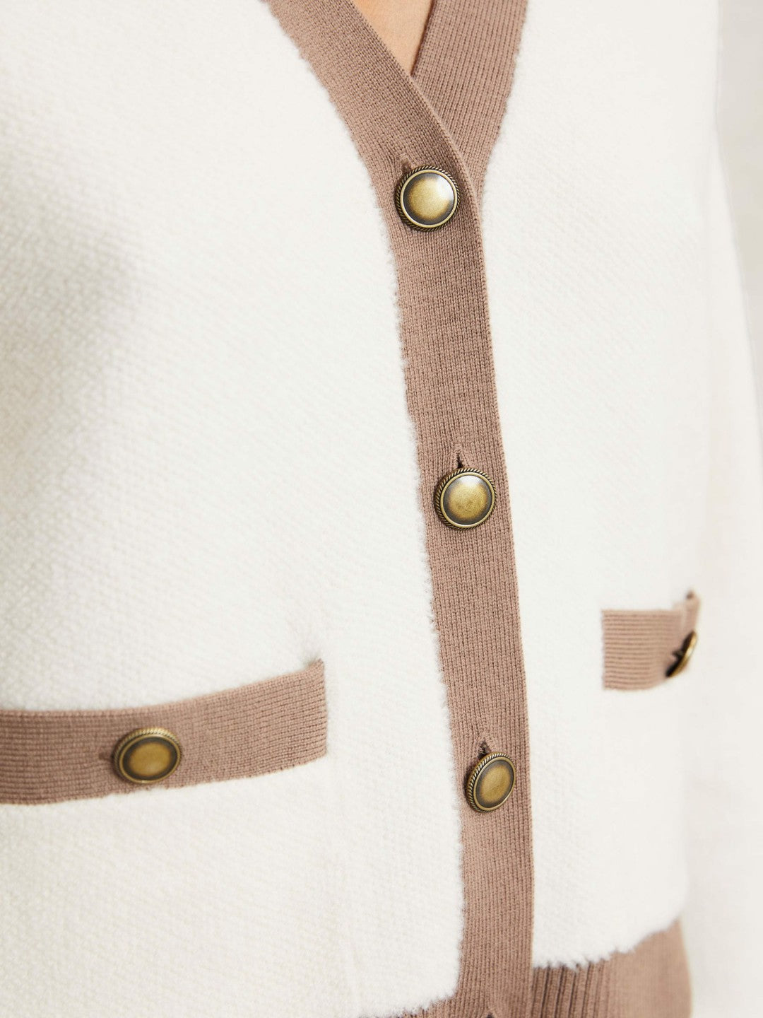 Wool Colourblock Cardigan in Cream/Neutral | Reiss Women Premium