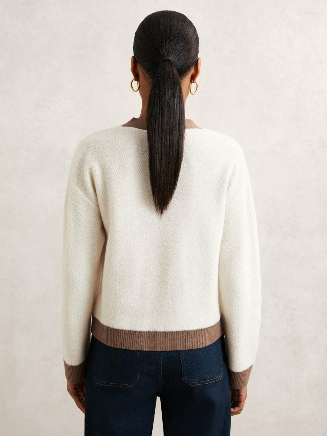 Wool Colourblock Cardigan in Cream/Neutral | Reiss Women Premium