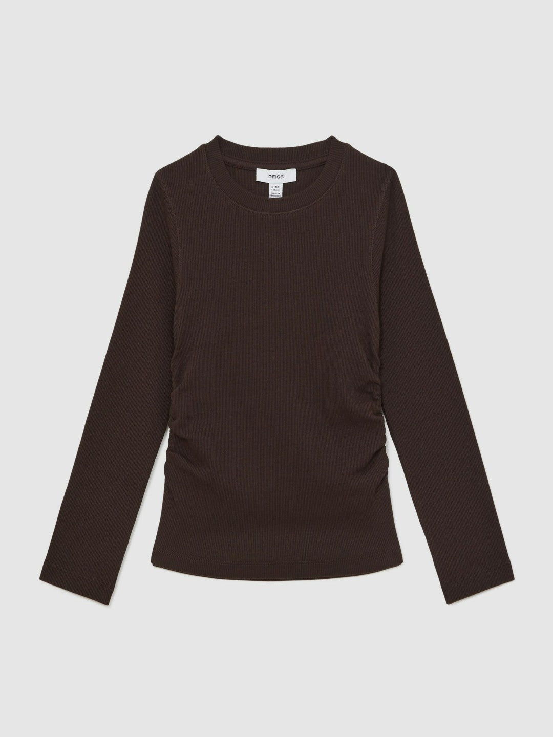 4-9 yrs Cotton Ruched Long-Sleeve T-Shirt with Stretch in Chocolate | Reiss Children & Baby Featured