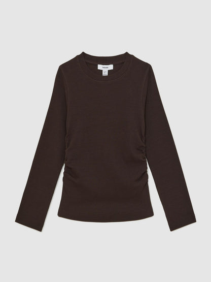4-9 yrs Cotton Ruched Long-Sleeve T-Shirt with Stretch in Chocolate | Reiss Children & Baby Featured