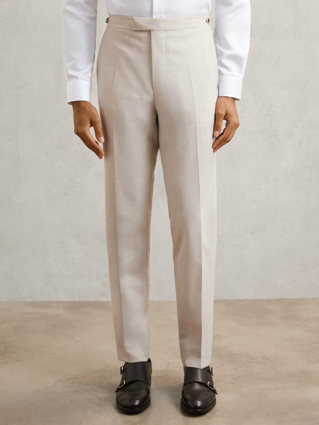 Slim-Fit Textured Suit Trousers With Wool in Stone | Reiss Men New