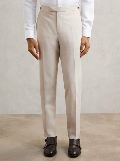 Slim-Fit Textured Suit Trousers With Wool in Stone | Reiss Men New