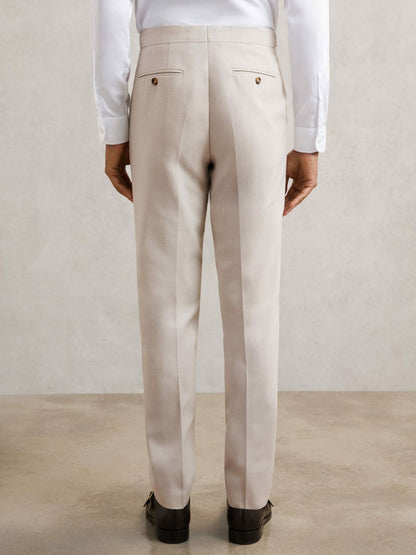 Slim-Fit Textured Suit Trousers With Wool in Stone | Reiss Men New