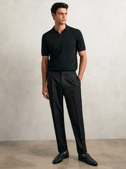 Tapered Drawstring Tailored Trousers in Black | Reiss Men New