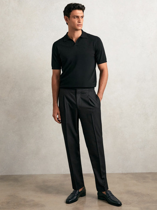 Tapered Drawstring Tailored Trousers in Black | Reiss Men New