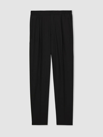 Tapered Drawstring Tailored Trousers in Black | Reiss Men New