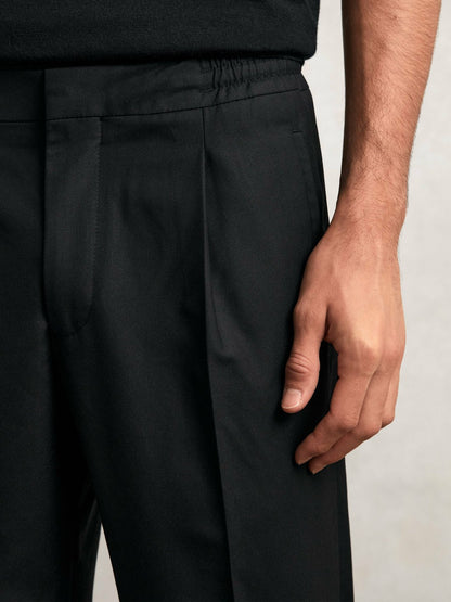 Tapered Drawstring Tailored Trousers in Black | Reiss Men New