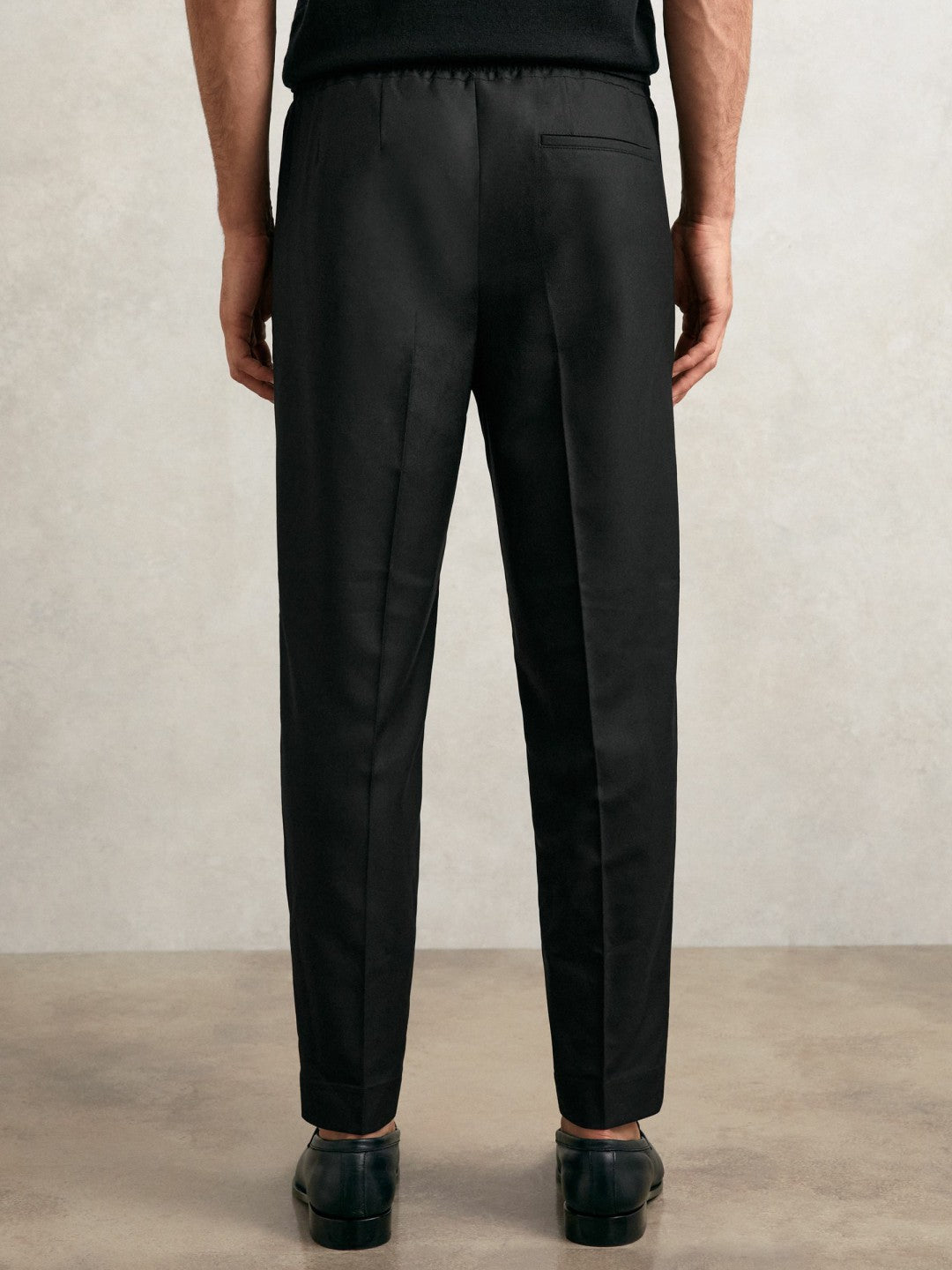 Tapered Drawstring Tailored Trousers in Black | Reiss Men New