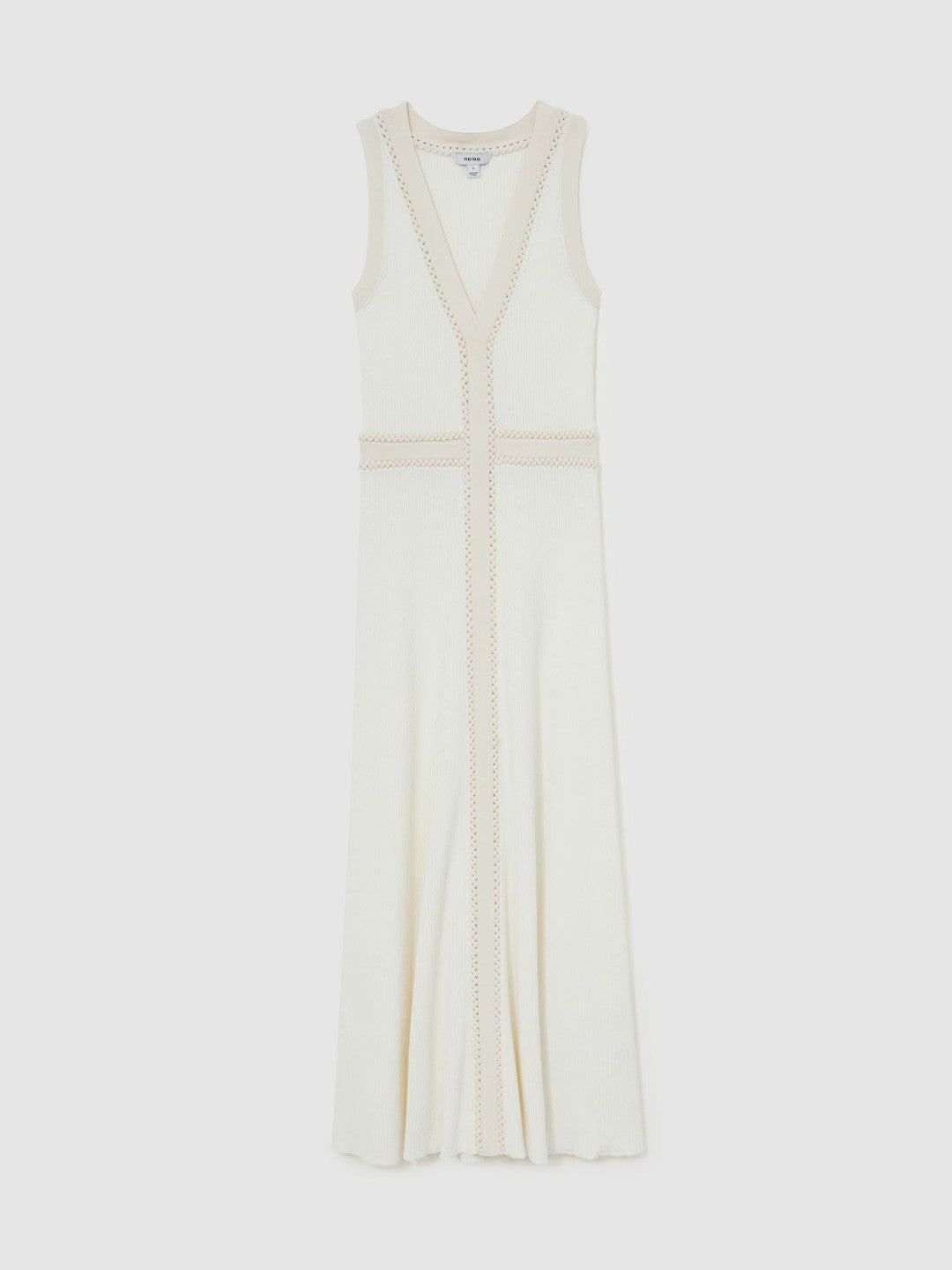 Craft-Stitch Knitted Midi Dress in Ivory | Reiss Women Exclusive