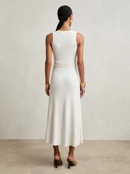 Craft-Stitch Knitted Midi Dress in Ivory | Reiss Women Exclusive