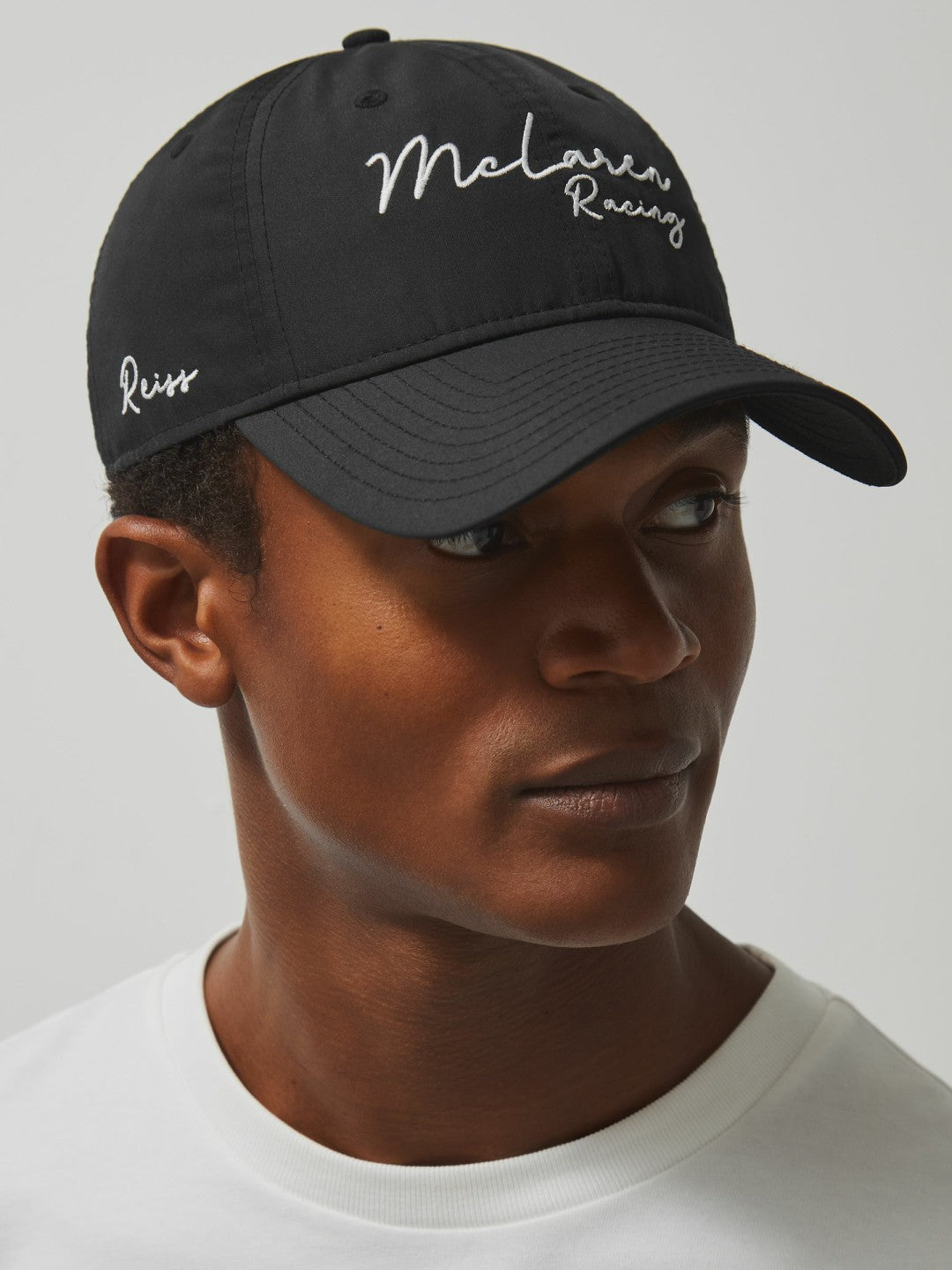 Unisex Fit McLaren Racing Logo Embroidered Cap in Black | Reiss Men Trending