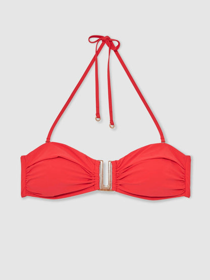 Removable Strap Bandeau Bikini Top in Coral Red | Reiss Women Premium
