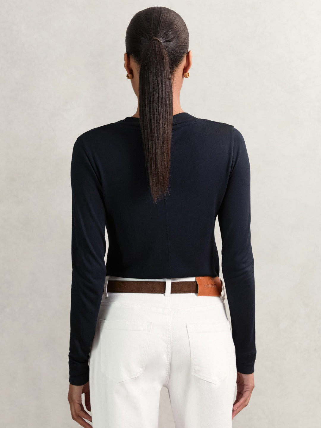 Jersey V-Neck Top in Navy | Reiss Women Recommended