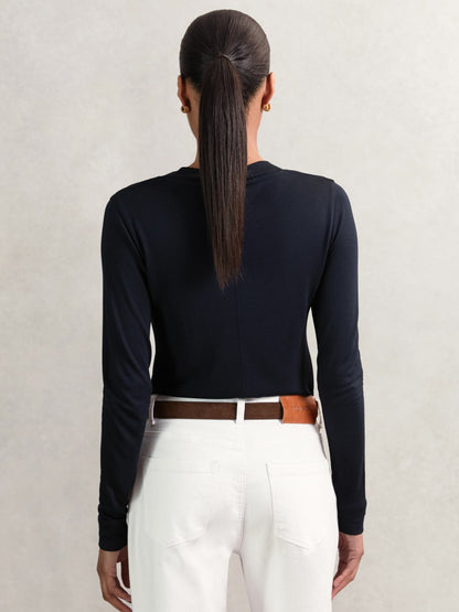 Jersey V-Neck Top in Navy | Reiss Women Recommended
