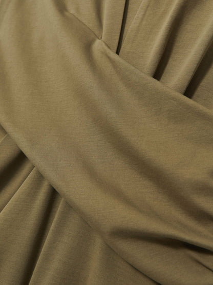 Stretch-Cotton Wrap-Front Collar Top in Khaki Green | Reiss Women Best Seller