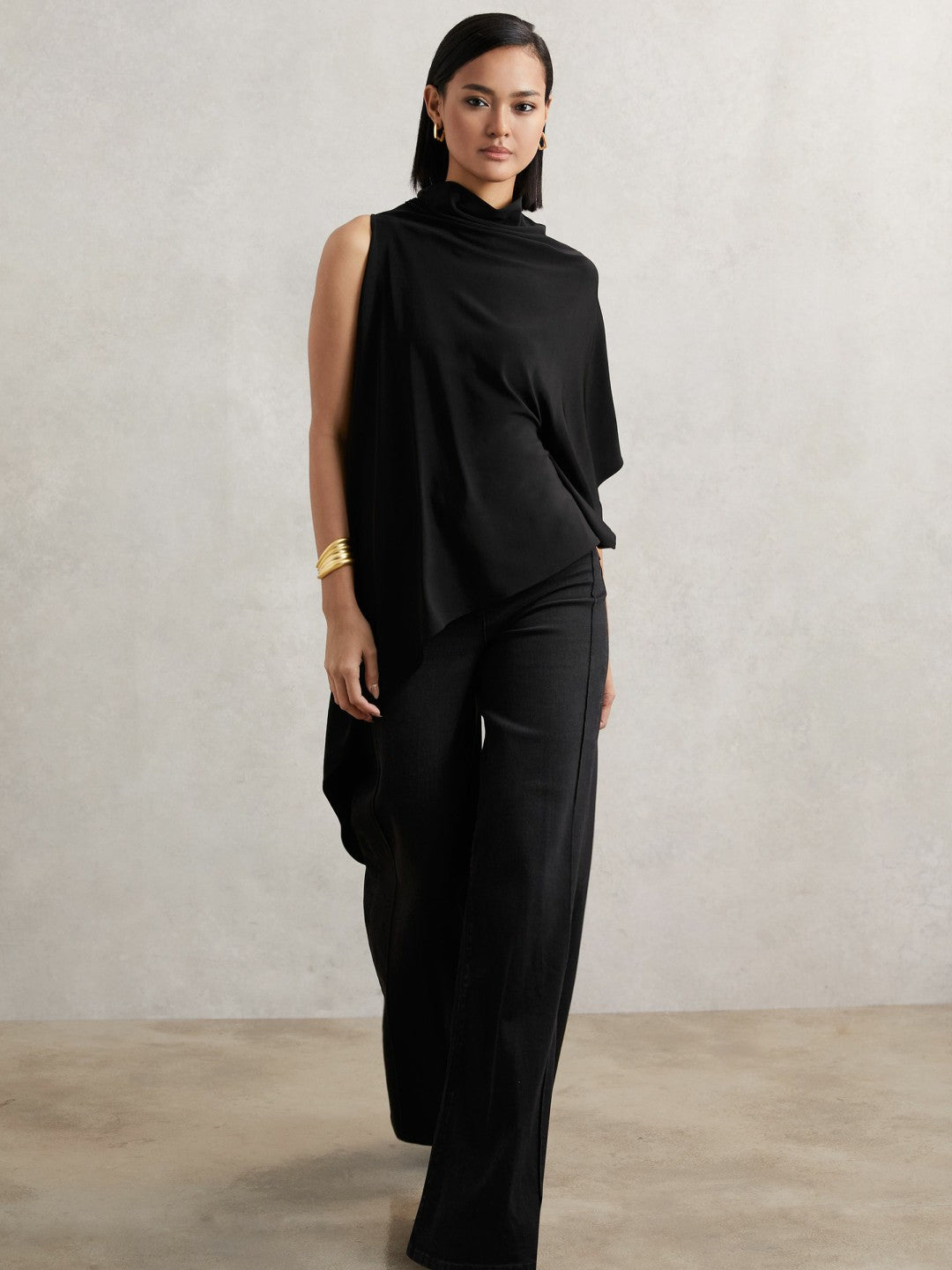 Cape Detail Top in Black | Reiss Women Featured