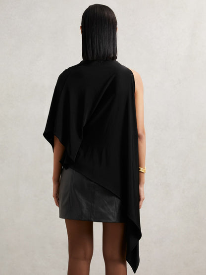 Cape Detail Top in Black | Reiss Women Featured