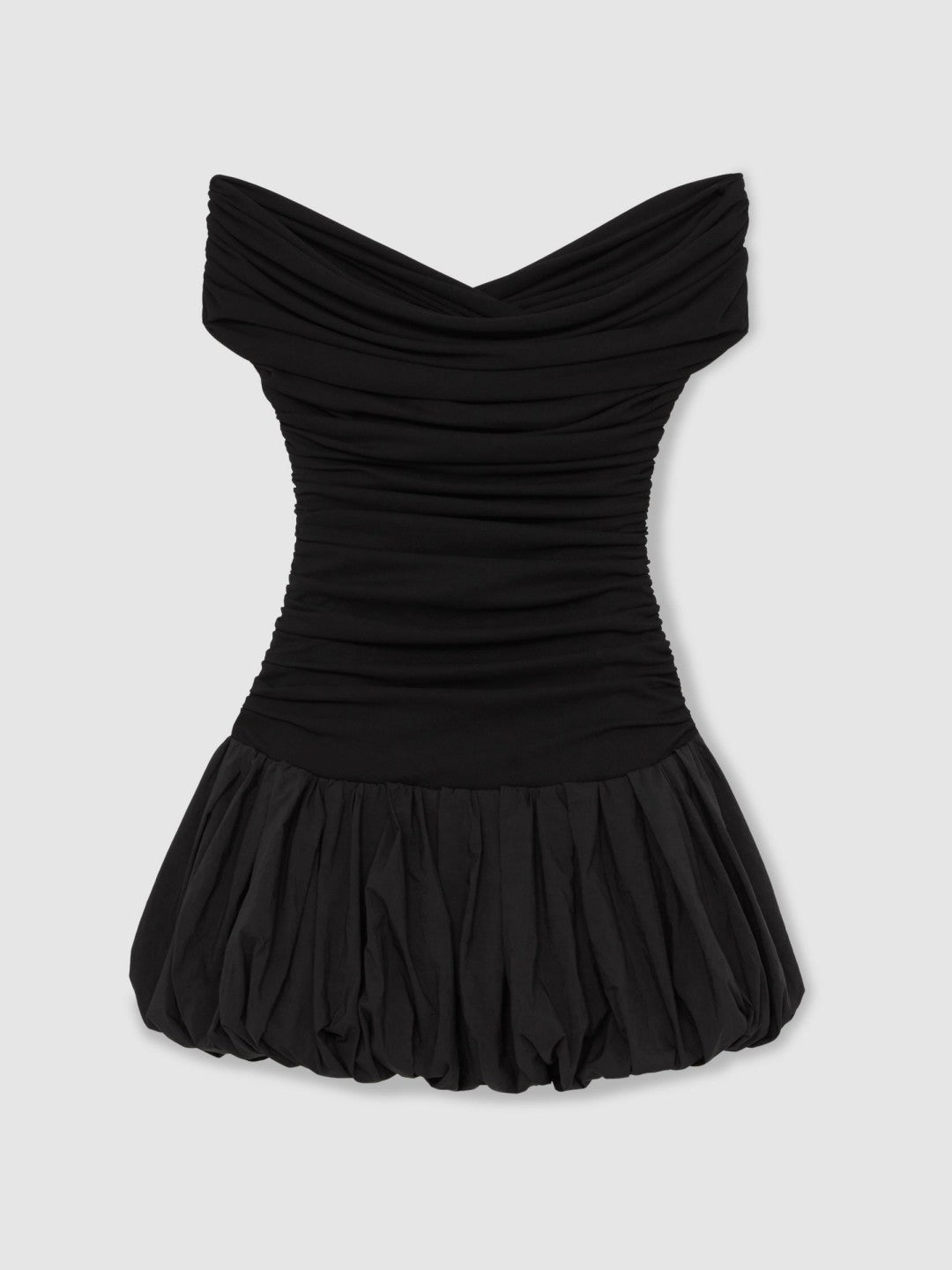Off-Shoulder Puffball Mini Dress in Black | Reiss Women Recommended