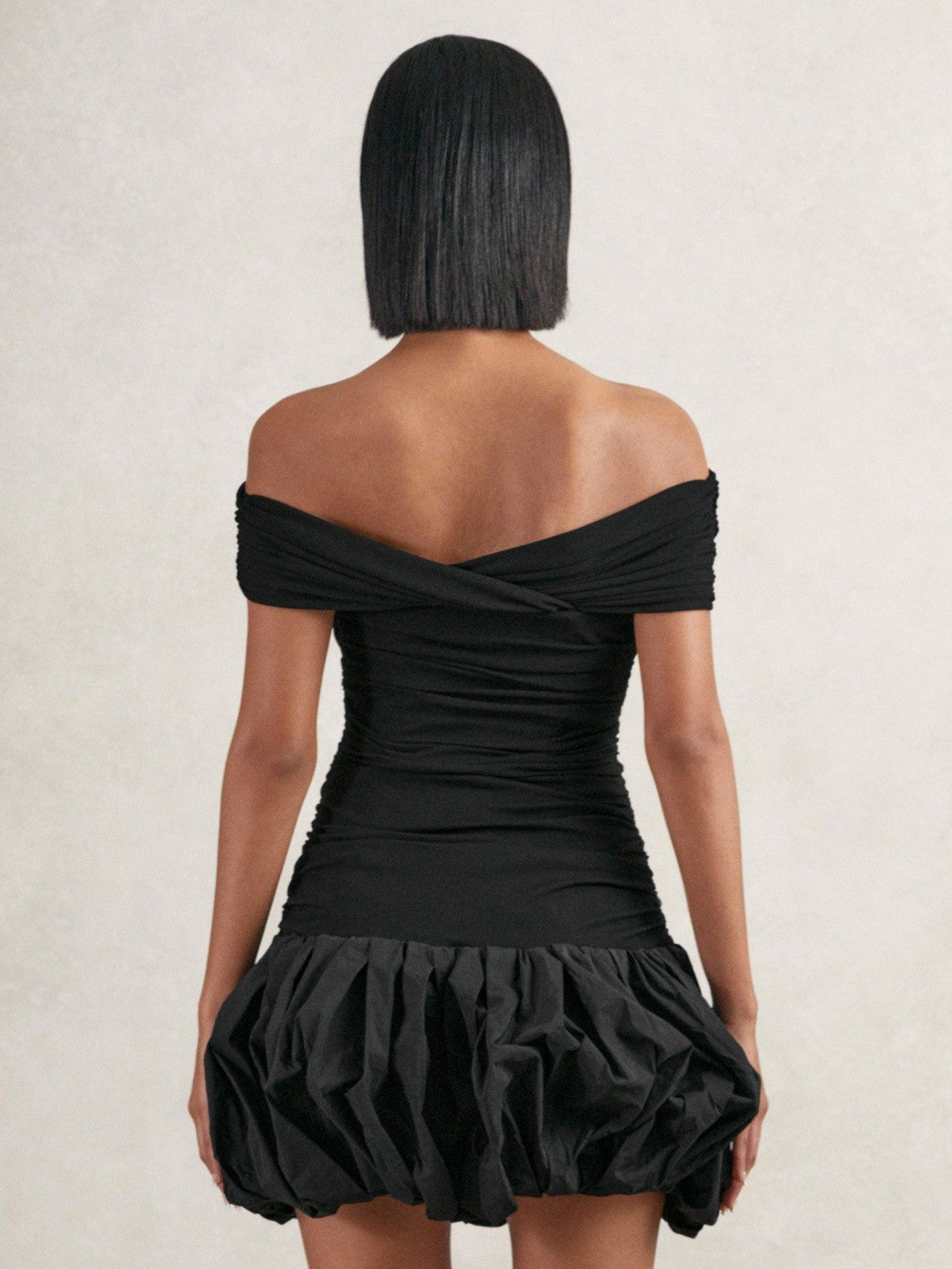 Off-Shoulder Puffball Mini Dress in Black | Reiss Women Recommended