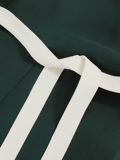 Colourblock Wide Leg Belted Jumpsuit in Dark Green/Cream | Reiss Women Premium