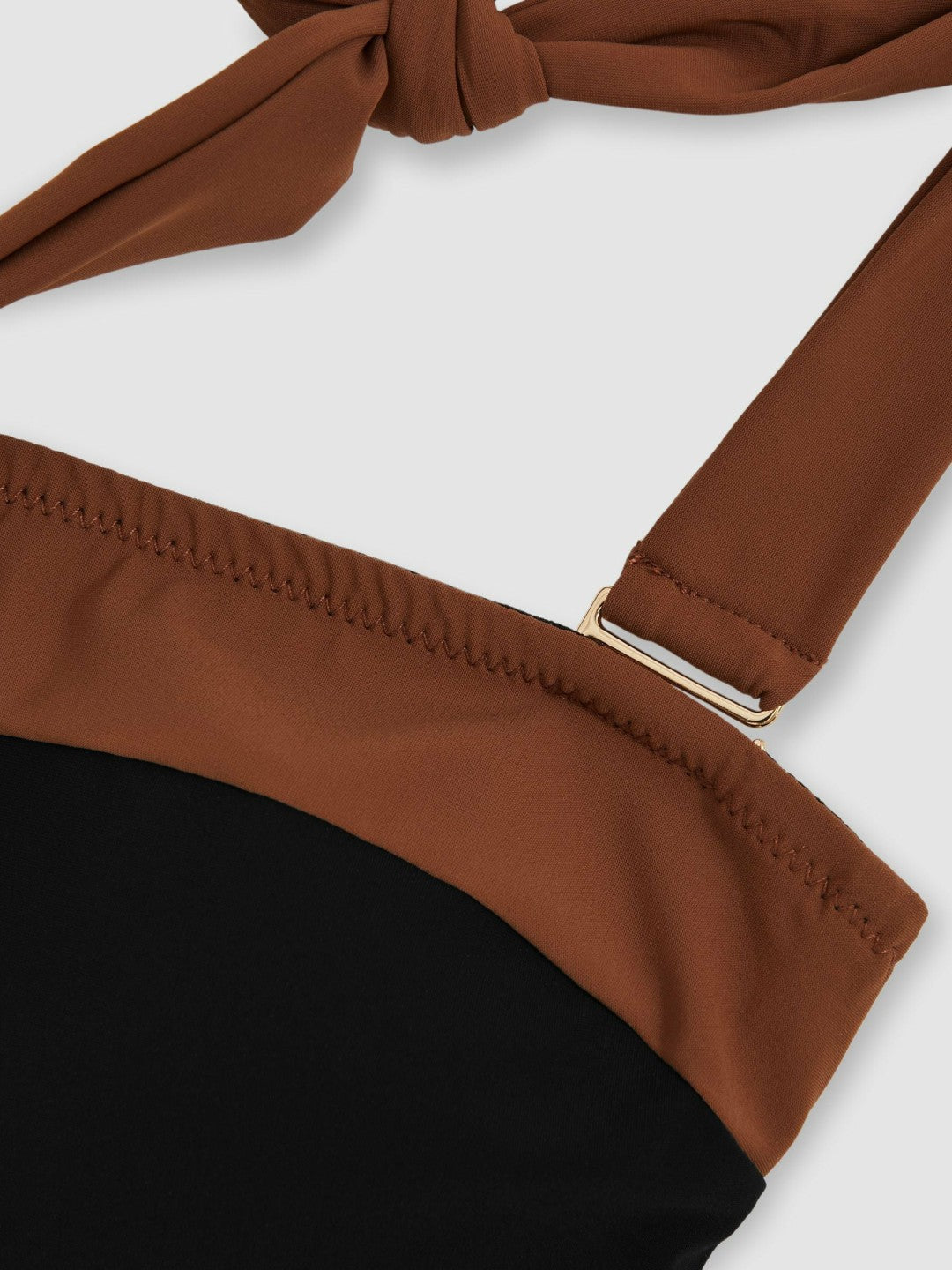 Contrast-Trim Bandeau Bikini Top in Black/Tan | Reiss Women Exclusive