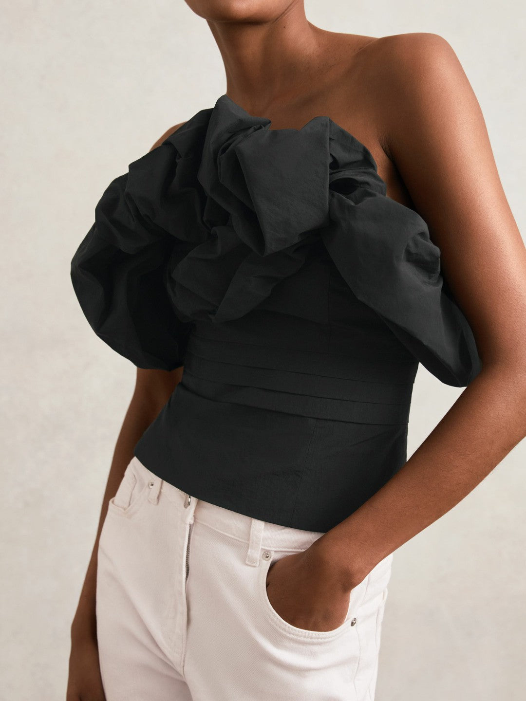 Sculptural Strapless Top in Black | Reiss Women Trending