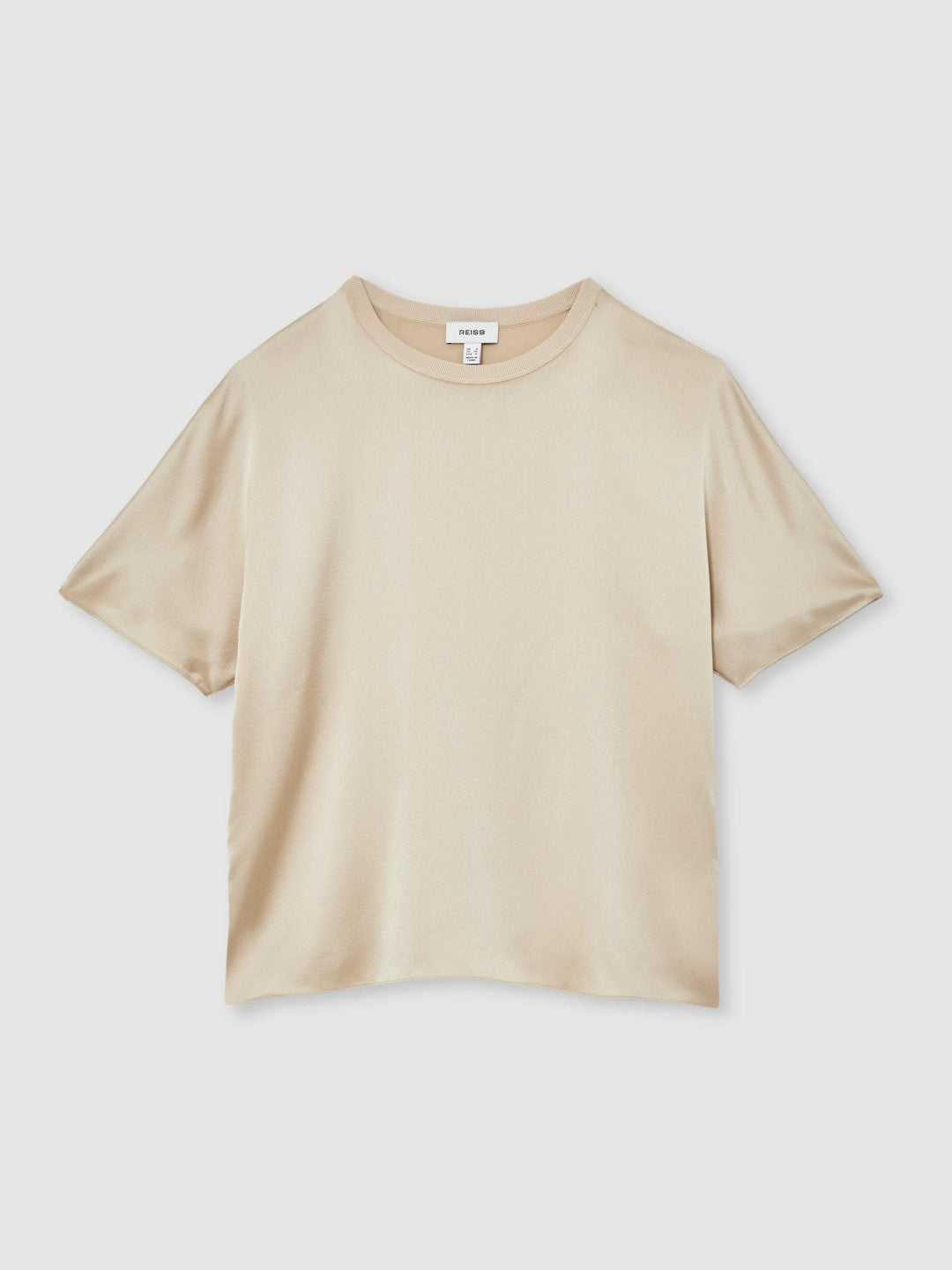 Silk Short-Sleeve Top in Champagne Neutral | Reiss Women Premium