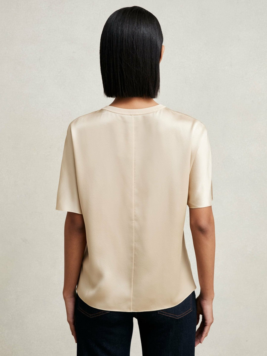 Silk Short-Sleeve Top in Champagne Neutral | Reiss Women Premium